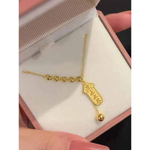 Aibana meets Lucky Sign 18K gold necklace with signed clavicle chain auspicious chain for girls as a gift, gold