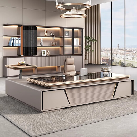 Zhiyi Lifting Boss Desk and Chair Combination Simple Modern Light Luxury Leadership Executive Desk President Manager Office Desk 2.0 Meter Luxurious President Desk + Boss Chair + 2.4 Meter Cabinet