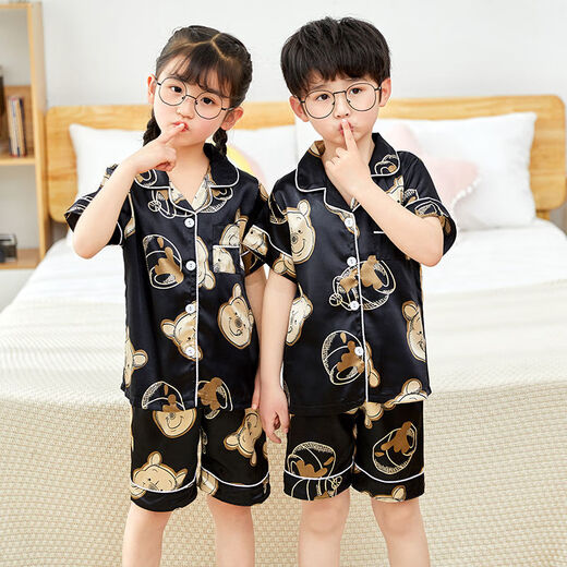 雷姆汀夏天短袖儿童睡衣冰丝薄款夏季男童小女孩宝宝卡通家居服套装 679#男童 170 14码建议身高125-135cm