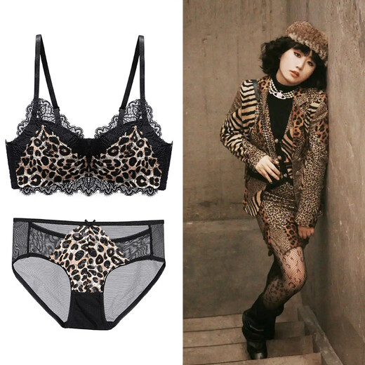 Victoria Palace Sexy Lace Bra Leopard Print Soudante Sous-vêtements Small Breasts Gathering and Gucking Bras sans anneaux Grey Leopard (Single Piece) M 34/75 (AB Cup)