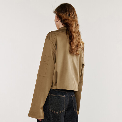 Chuyu jacket for women 2025 autumn new retro Bath style stand collar loose short high street style jacket cafe green L