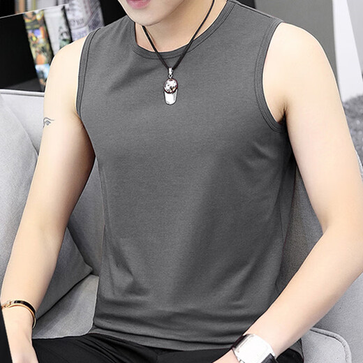 Pure cotton vest Four seasons men's sleeveless solid color vest T-shirt sports breathable waistcoat undershirt pure cotton sleeveless V-neck light gray 3XL recommended 140-160Jin Jin equals 0.5 kg