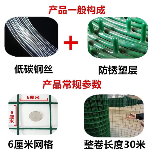 Barbed wire fence protective net breeding net Dutch net cattle fence isolation net chicken duck goose iron mesh plastic coated fence 2.0 meters high + 6 cm holes (30 meters / roll) 3.0mm thick circle corn vegetables