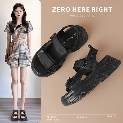 Sandales velcro à semelle épaisse zhr pour les femmes 2025 Nouvelle petite personne d'été semble grande et semelle douce sans se fatiguer les pieds G695 beige_ [6,5 cm d'époque] 34