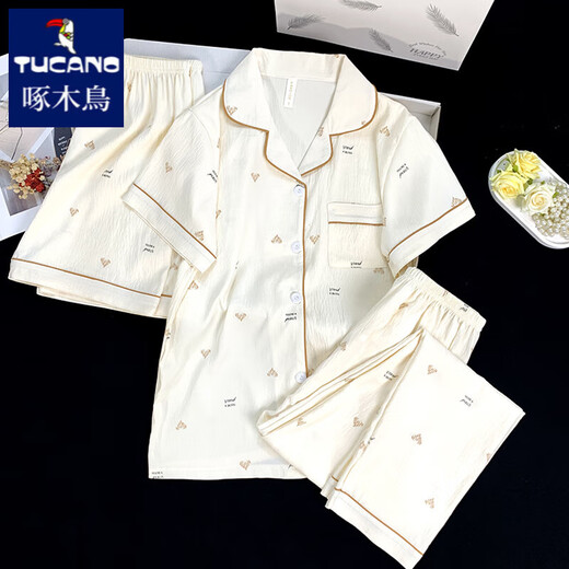 Specht japanische Milch Huhu reines Baumwoll Gaze Sommerpyjamas Dreiköpfige Sommer-Summer Einfacher Outdoor-Kurzärmel-Hauskleidung Yunduo Cotton-9902# Star Kt Katze Drei-teilige Set M [vorgeschlagen 75-100jin [Jin gleich 0,5 kg]]