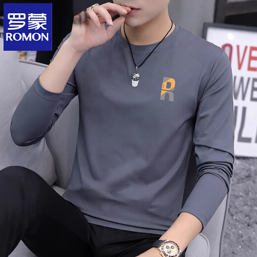 
ROMON Modal cotton men's long-sleeved T-shirt 2025 Spring and Autumn New Trendy Underwear Base Shirt Top M1283 Black M [:85-105Jin[Jin equals 0.5 kg]]