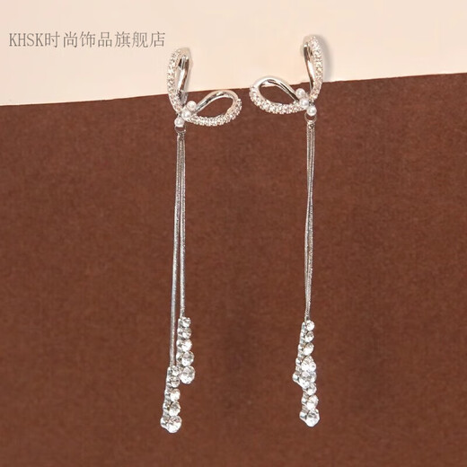 KHSK Old Phoenix 999 sterling silver bow tassel earrings ear clip earrings new temperament long style bow tassel earrings pair (with pierced ears)