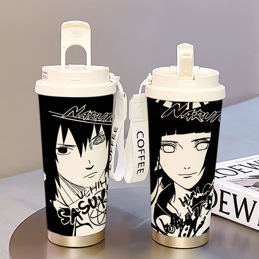 Seungry Naruto Thermos para que los estudiantes vayan a la escuela, taza de agua de gran capacidad, taza de café nueva, boca doble, apariencia alta, blanca - taza de café - HST3524 Gaara + acero inoxidable 316