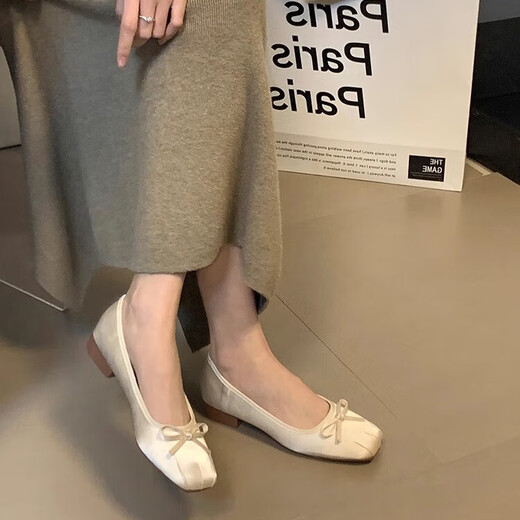 
Lekali light mouth soft sole single shoes for women 2025 new pleated design ballet shoes French beautiful bow evening shoes off white about 3cm 38