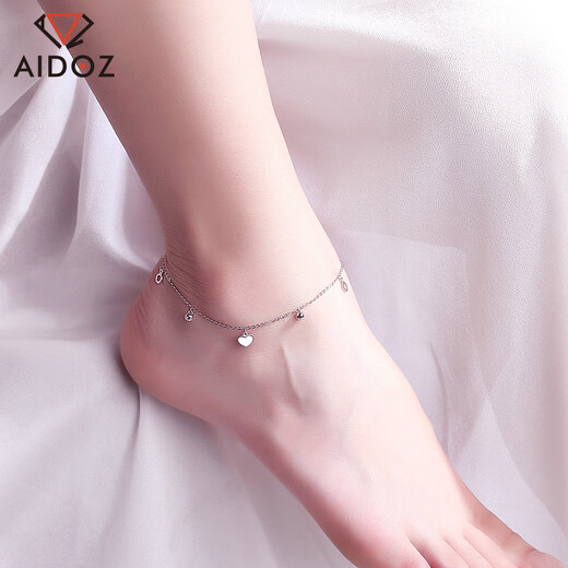 Aido Diamond pt950 platinum anklet for women, platinum heart-shaped round bead transfer bead foot ornament, weight 2.6-2.8 grams, length 22+2cm