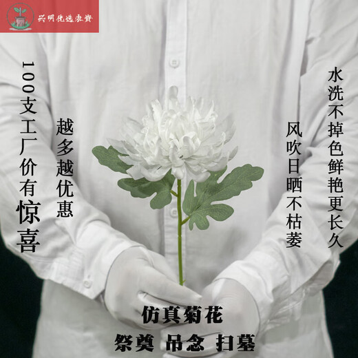 New type of sacrificial flower, tomb-sweeping chrysanthemum, memorial bouquet, Qingming Festival supplies collection, simulated tomb-placed silk flowers, 1 white chrysanthemum and 1 yellow chrysanthemum each (with exquisite bag)