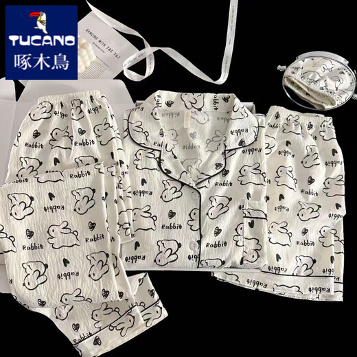 Woodpecker Japanese ins style summer short-sleeved pajamas for women pure cotton gauze three-piece set cute cartoon outside home clothes Yunduo Cotton-9906# Star Puppy Three-piece Set M [Suggested 75-100Jin [Jin equals 0.5 kg]]