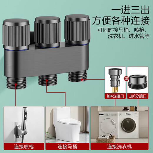 Cabinet and Welfare (CVBAB) Angle Valve One Inlet Three Outlet Toilet Companion Set Washing Machine Faucet 4 Minutes 6 Minutes Three-way Water Divider CV677H
