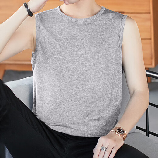 Men's round V-neck vest men's slim Korean style sleeveless vest casual sports breathable vest JS solid color sleeveless V-neck dark gray 3XL