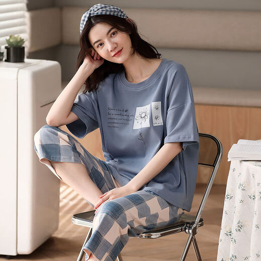 冬雾100%纯棉睡衣女夏季短袖两件套装卡通甜美夏天薄款可爱外穿家居服 橘色 A9856 短裤 M  【80-100斤】