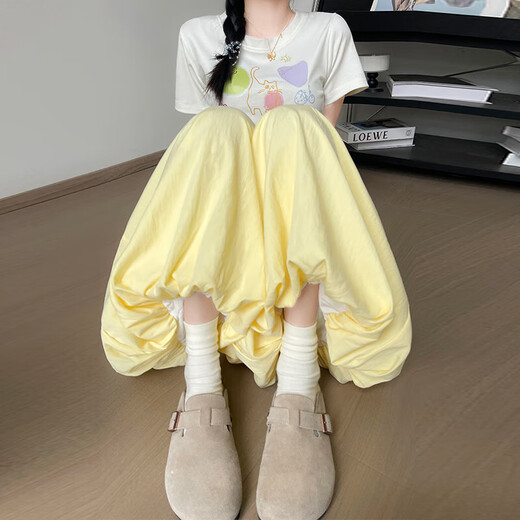 【高腰宽松】女装新款夏季黄色垂感灯笼裤阔腿裤小个子休闲裤裙子 云朵蓝 【常规款】 S