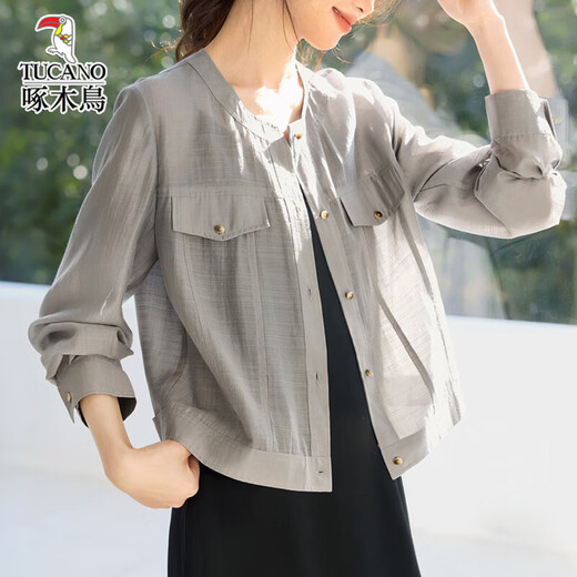 啄木鸟休闲轻薄防晒衣外套女夏季新款2025百搭透气户外运动长袖防晒服夏 灰色 M [95-105斤]