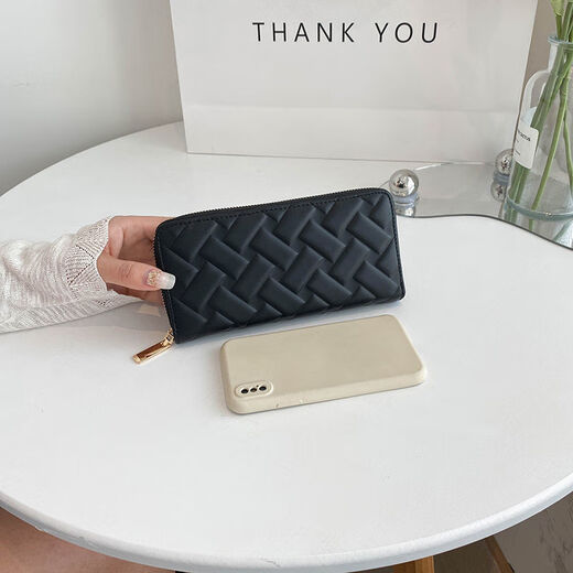 Buchao Miao Boutique Mode Internet Promi Organ Brieftasche Frauen Langkapazität Frauen Kupplung koreanische Version Solid Color Reißverschluss Brieftasche Schwarz Schwarz