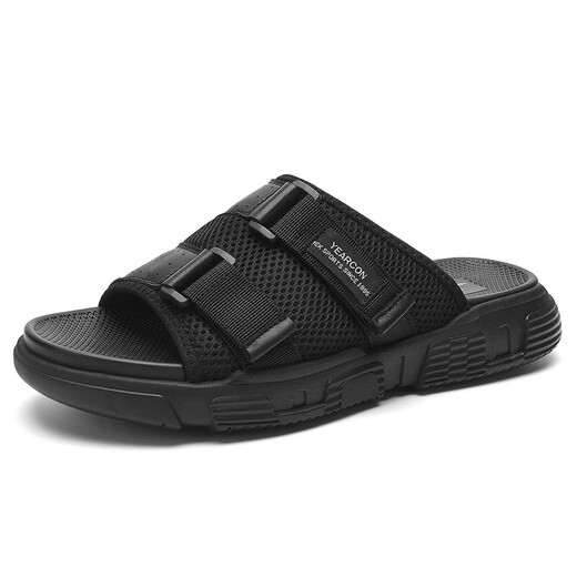 Yierkang Herren-Pantoffeln 2025 Sommer im Freien für Außenrutschen High-End-Flip-Flops-Anti-Rutsch-Anti-Odor-Mesh-Außensandalen schwarz 42