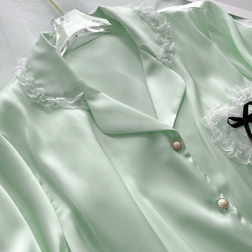Victoria's style ice silk pajamas for women in summer short-sleeved princess style sexy lace home clothing set 2025 new summer cute 9214 short-sleeved 2XL 130-145Jin [Jin equals 0.5 kg]