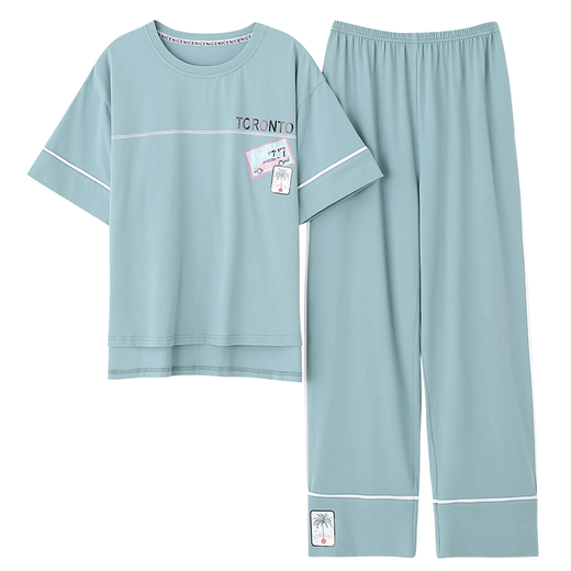 Yu Zhaolin (Yuzhaolin) Pajamas de algodón puro Summer de manga corta de manga de manga corta de manga de manga en casa 2025 nuevo set 7374 frijoles verdes M 80-100Jin [Jin equivale a 0.5 kg]