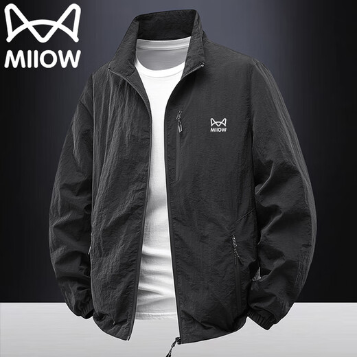 Cat Man Jacket Men's Spring and Autumn Stand Collar Jacket Long Sleeve Workwear Business Loose Casual Top for Young and Middle-aged People Dark Gray XL