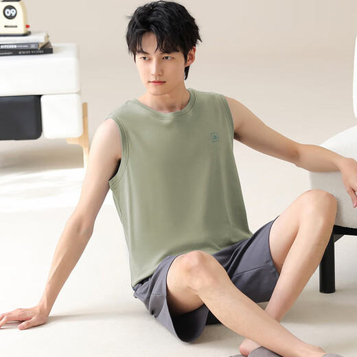 Septwolves printemps et d'été Nouveaux vêtements pour hommes pour hommes en coton pur en coton d'été shorts sans manches pyjamas peut être en plein air 02J13657 masculin L