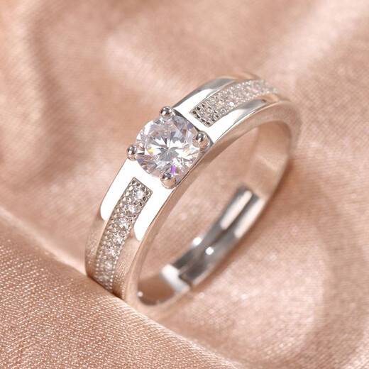 Bai Qixin couple rings, wedding rings, simulated fake diamond rings, wedding props, bride couple exchange ceremony proposal rings, one carat pair of rings, including 1 ring box, opening can be adjusted