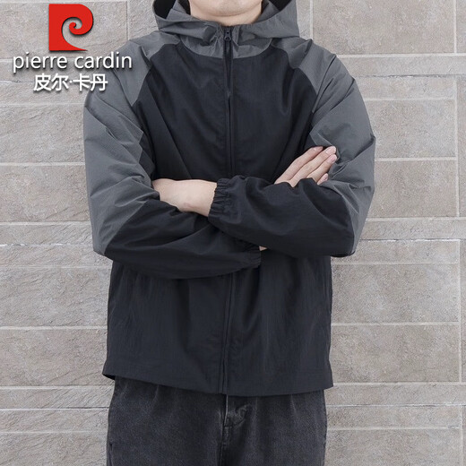 皮尔卡丹春秋季外套男潮牌ins日系工装薄款连帽卫衣韩版痞帅宽松运动上衣 黑色 719 L
