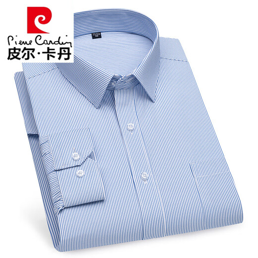 Pierre Cardin Herren-Langarm-Hemd dunkelblau gestreift, großer Saum Cason Plaid mit mittleren Alters und älteren Daddy's Hemd 6624 Feine lila Streifen 44