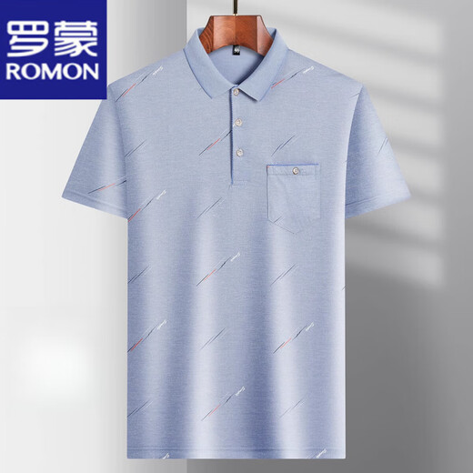 罗蒙（ROMON）短袖t恤男夏季新款薄款透气免烫休闲修身polo衫中老年冰丝半袖男 冰丝-9923 蓝色 真口袋 M 48/165