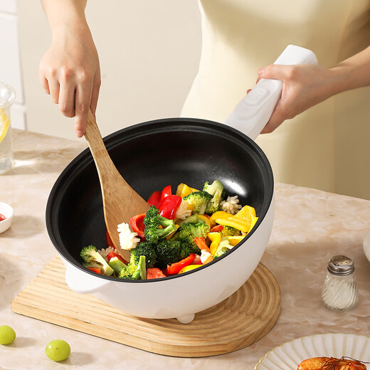 Meike's outstanding electric wok all-in-one wok electric cooking pot multi-functional household electric hot pot steaming and frying mechanical double-speed electric wok with steamer and wood 1 inch thickened fast heating 3.5L guaranteed to prevent dry burning for ten years