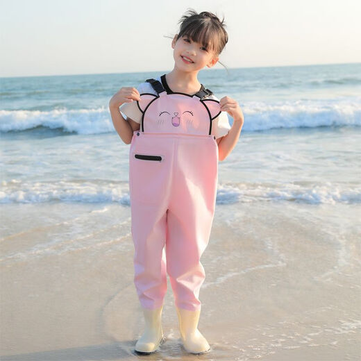 Raft core wading pants for children and girls, one-piece water-proof clothes for kindergarten, children's rain boots, men's fishing rain pants, children's suspenders (elastic waist design) (blue), one size fits all 1 piece 21-shoe inner length-14.5 cm