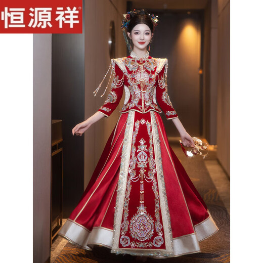 
Hengyuan Xiang Xiuhe Wedding Clothes Small 2025 New Chinese Wedding Bride High-end Wedding Garment Heavy Industry Toast Clothes Women Auspicious Summer Satin No Headdress S