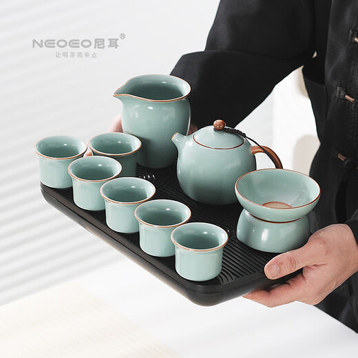NEOEO NEOEO Tianqing Ru Kiln Split Glaze Can Support Kung Fu Tea Set Home Teapot Teacup Tea Tray Complete Set Gift Box NEOEO Nier Ru Kiln Split Glaze Set N1321