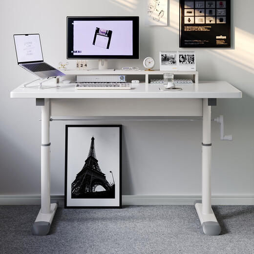 Zhaishida Computer Desk Study Table Hand-crank Lift Table Home Desktop Student Writing Desk Gaming Table DNZ-17 Upgraded Three-Work Reinforcement Simple White 100*60cm