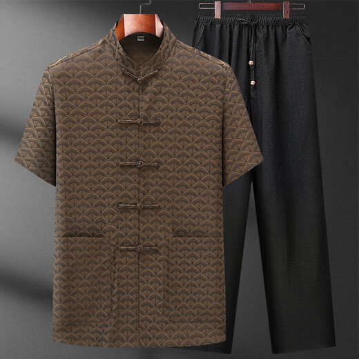 Hawit Old Man Ice Silk Tang Anzug Ein komplettes Set von Männern mittleren und älteren Kurzärärmelen-Dads Sommer-Freizeitanzug chinesischer Großvater Anzug Green [Top nur] S 3895-115jin [Jin ist 0,5 kg]