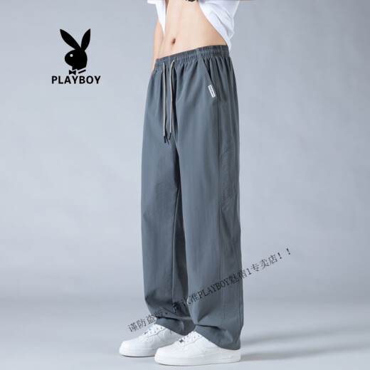 花花公子（PLAYBOY）网眼透气冰丝裤子男夏季新款凉感速干防蚊裤男直筒宽松休闲运动裤 K6636黑色 4XL (约170~190斤可穿)