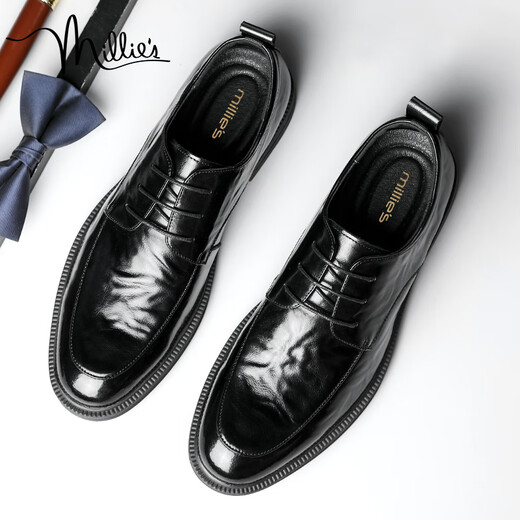 Millies Top Layer Cowhide Herrenschuhe Britische Business Casual Schuhe glänzend Retro Herren Hochzeitsschuhe Lederschuhe Männer U1291 Black 42
