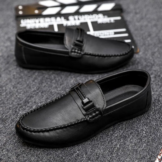 Prince Yierkang ist ein echter Modetrend Herbst Leichtes Männer lof Bean-Schuhe Einfacher koreanischer Stil Non-Rutsch-Männerschuhe kleine Lederschuhe D878 Black 39