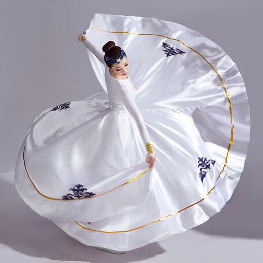 Gosilang Mongolian costume female blue dance costume adult art test large swing skirt opening dance dress Mongolian stage table gradient color M