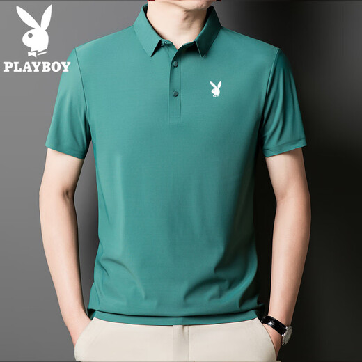 Playboy (PLAYBOY) high-end men's short-sleeved POLO shirt 2025 summer new ice silk traceless T-shirt top fashion trend dark gray-12358-ice silk POLO shirt L 110-125Jin [Jin equals 0.5 kg]