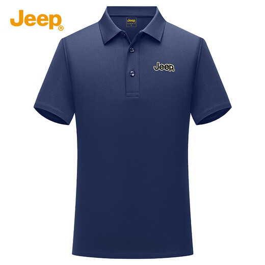 吉普（JEEP）桑蚕丝凉感T恤男商务休闲宽松Polo领短袖男打底衫1694 蓝色 3XL 