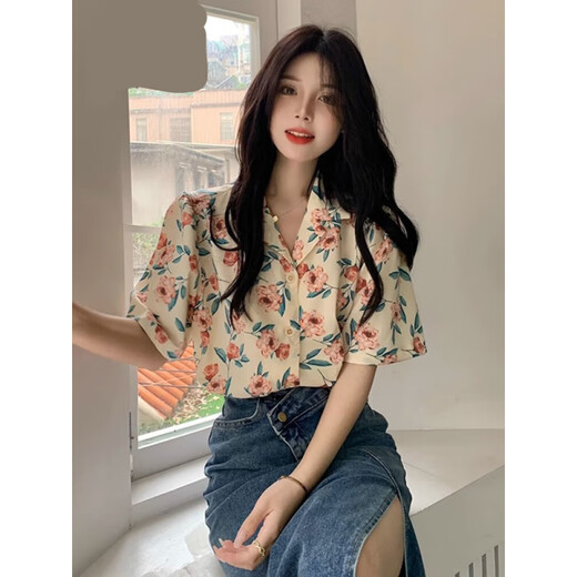 Mai Yaluo Blumenhemd für Frauen Retro Hong Kong Style Kurzärmel Chic Hong Kong Style Broken Sommer koreanische Stil Design Feel
