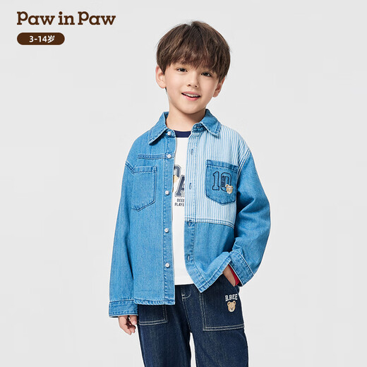 PawinPaw shopping mall same style cartoon bear children's clothing 25 autumn new boys' denim long-sleeved shirt Indigo denim blue/55 120