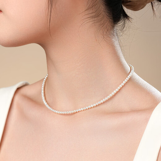 Dara 18K gold freshwater pearl necklace 3-4mm extremely bright light entry necklace for women, versatile birthday gift, practical gift giving