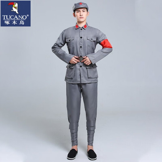 Woodpecker (TUCANO) Red Army Cotton and Linen Performance Costumes Eighth Route Army Adult Children New Fourth Army Anti-Japanese War Performance Male and Female Suit Stage Cotton and Linen Gray Eighth Route Army XL 180