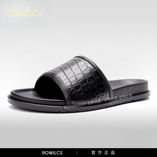 rowilcs品牌轻奢男士休闲夏季凉拖鞋拖鞋平底防滑一字拖时尚外穿沙滩鞋男 黑色 38