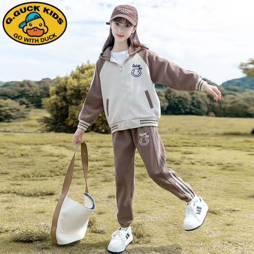 
G.DUCKKIDS girls spring and autumn suit 2024 new big children's girls' clothing fashionable sports two-piece set for children's girls' autumn clothes plus velvet H1396 gray style [coat + pants] 120cm