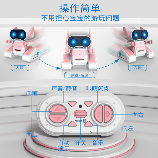 2025新款遥控儿童电动智能机器人玩具早教女孩男孩黑科技生日礼物 粉白色